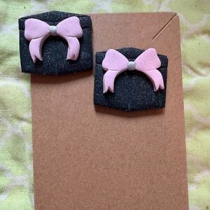 Pink and Black Gift Box With Bow Handmade Polymer Clay Earrings
